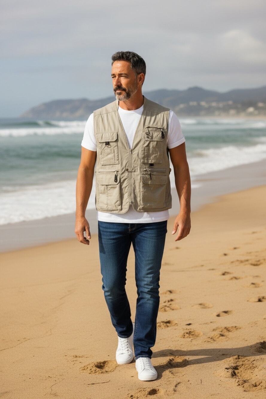 Eddie Bauer XL Fishing Safari Utility Vest Khaki Mesh Multi Pocket Cotton Travel